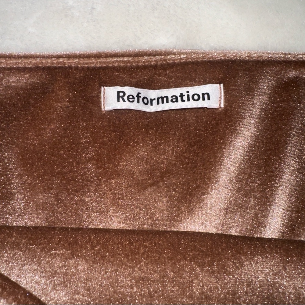Reformation Brown Cello Knit Velvet Off the Shoulder Top Size Small - Picture 7 of 12